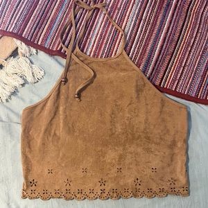 🌿Bohemian Suede Halter Crop Top